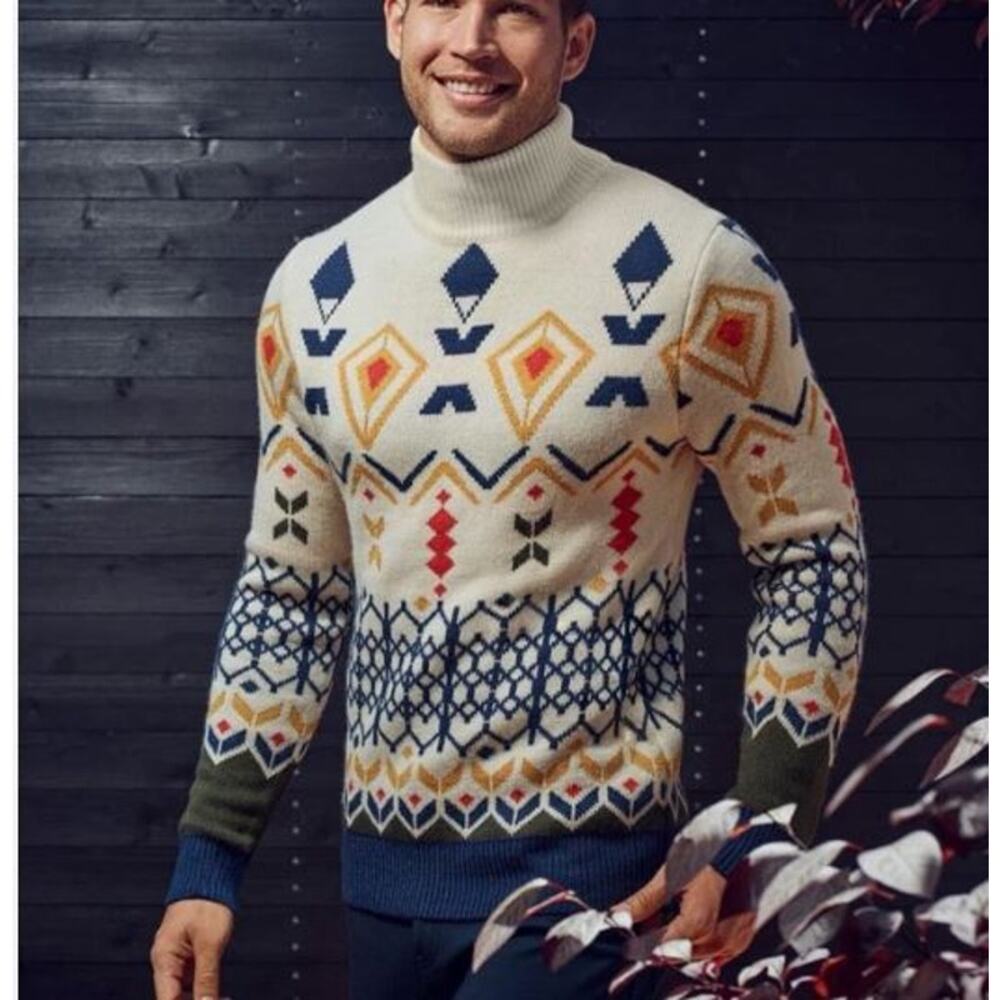 Paisley & Gray Men's Sz L Aspen Slim Fit Cream Sweater Mock Neck Geometric